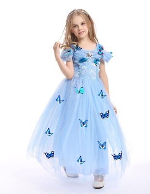 Ragazze per Bambini Principessa Cenerentola Vestito Carnevale Abito Blu