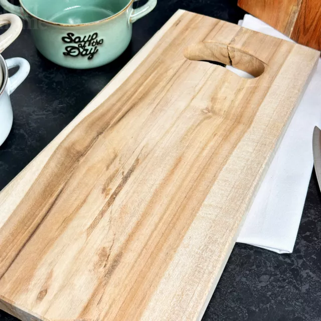 Rustic Teak Chopping Board With Handle Natural Wood Rectangular Kitchen Cutting