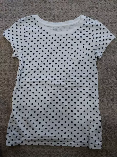 EUC Girls Size 8-9 White w Black Polka dots T-shirts Top  Gap Kids Brand Spots