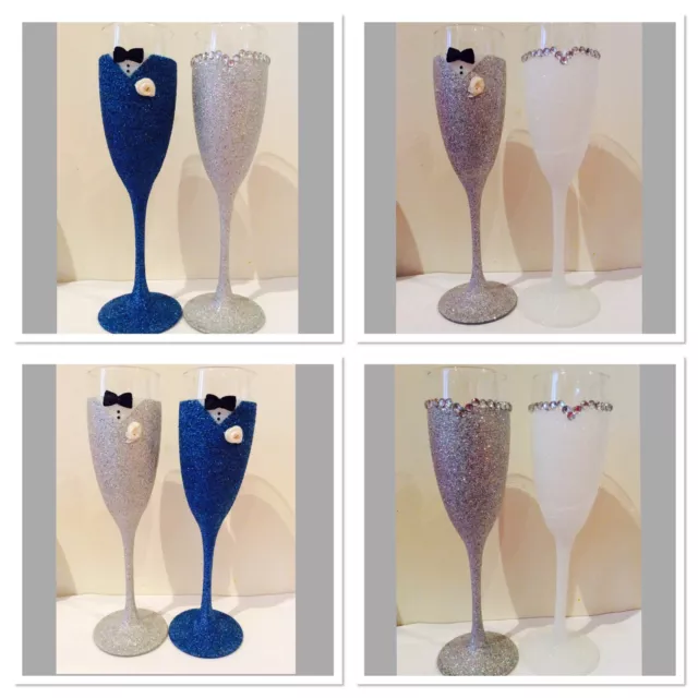 Bride And Groom Glitter Glass Set - Engagement Anniversary Wedding Gift