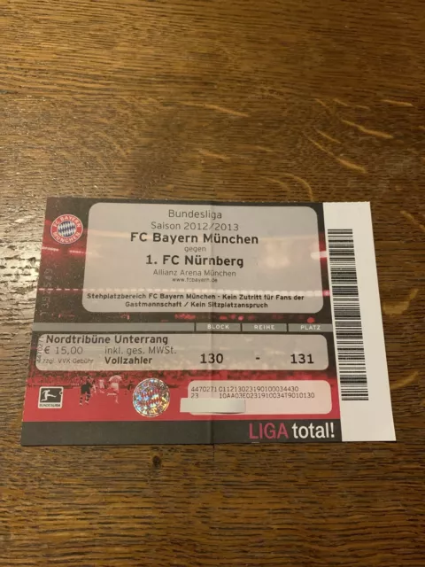 Used Sammler Ticket FC Bayern München vs 1.FC Nürnberg 1. Bundesliga 2012/13