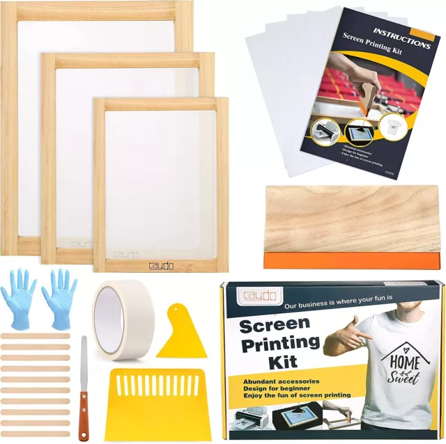 23 Pieces Screen Printing Starter Kit Include 3 Different Size of Wood Silk Scre