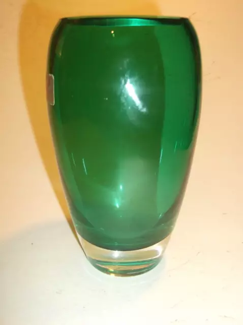 Zwiesel Glass vase in green with original label- lovely!