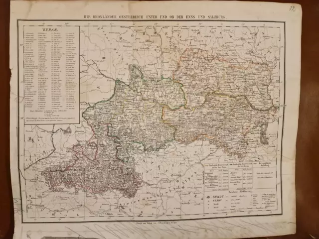 antik Landkarte Die Kronlande Enns Salzburg 36x44cm map of Austria 19th century