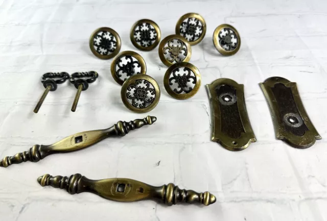 Vintage Brass  Lot Antique Door Knobs Handles Backplates Hardware