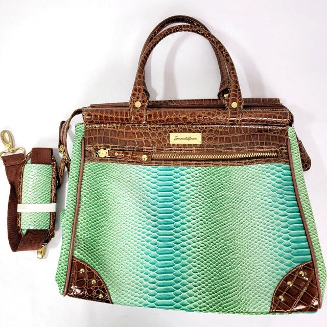 Samantha Brown Faux Croc Large Purse Carry or Shoulder blue green brown Satchel