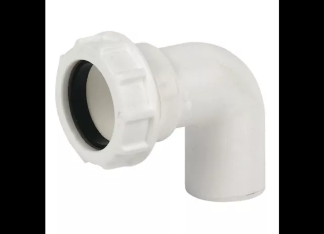 FLOPLAST 40mm 1.1/2" WHITE 90º DEGREE CONVERSION BEND ELBOW COMPRESSION WASTE