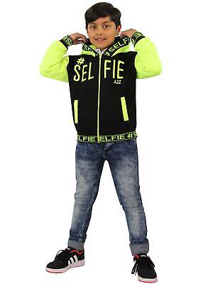 Bambini Ragazzi Giacche # Selfie Ricamato Verde Neon Zip Top Cappuccio 5-13 Anni