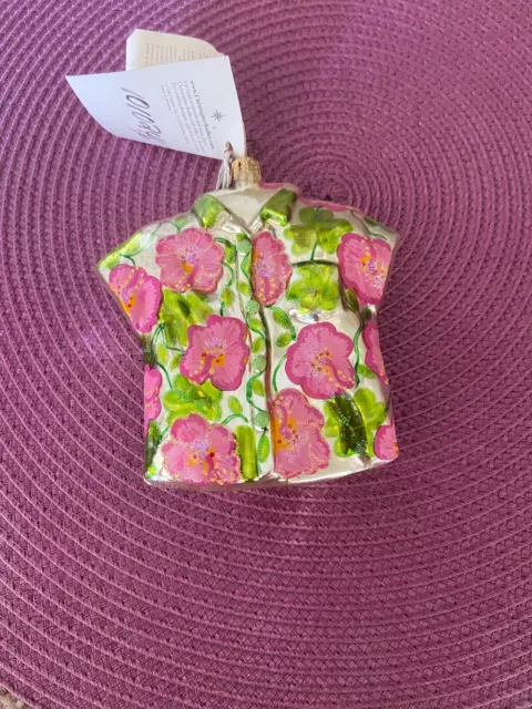 Christopher Radko Green/Pink Aloha Hawaiin Shirt Christmas Ornament W/ Tag