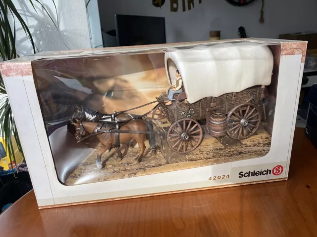 Schleich Planwagen UNBESPIELT 42024 Rarität ! Pferde Kutscher Cowboy Kutsche