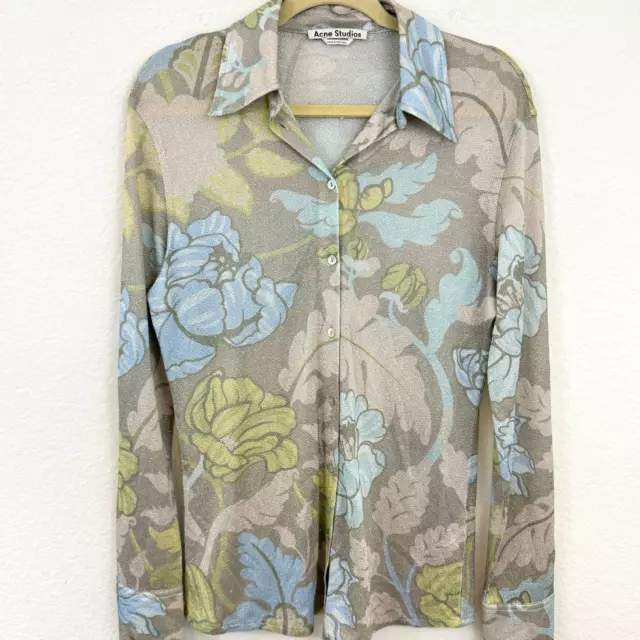 Acne Studios Women's Floral Lurex Metallic Long Button Front Shirt Size M