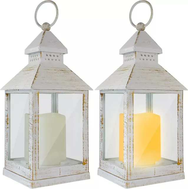 2x Laterne LED mit Kerze Flackereffekt Dekoration Glas Shabby Chic Beleuchtung