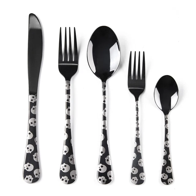 Juego de vajilla de plata negra COCOROSE, juego de cubiertos de vajilla servicio para 4, cuchillos y...