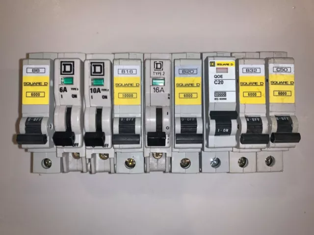 SQUARE D QOE QOVS MCB 6A 10A 16A 20A 32A 50A Type B C 2 3 - VAT REG'D