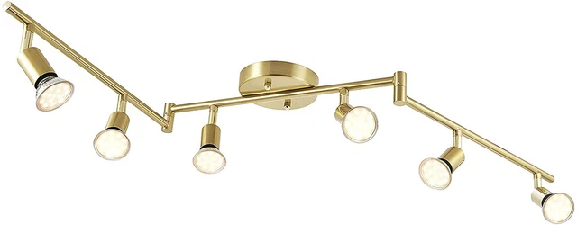 Jqire 6-Light LED Track Lighting Kit,Brushed Gold Finish 6 Way Ceiling Spotlight
