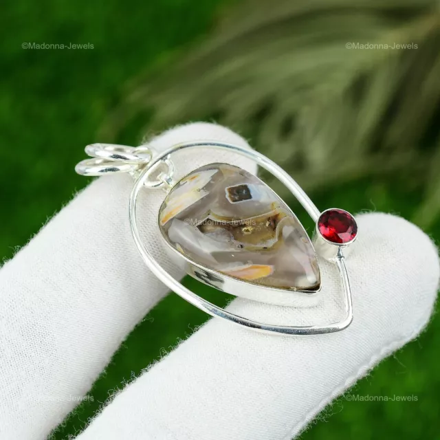 Wedding Gift For Her 925 Sterling Silver Natural Stick Agate Gemstone Pendant