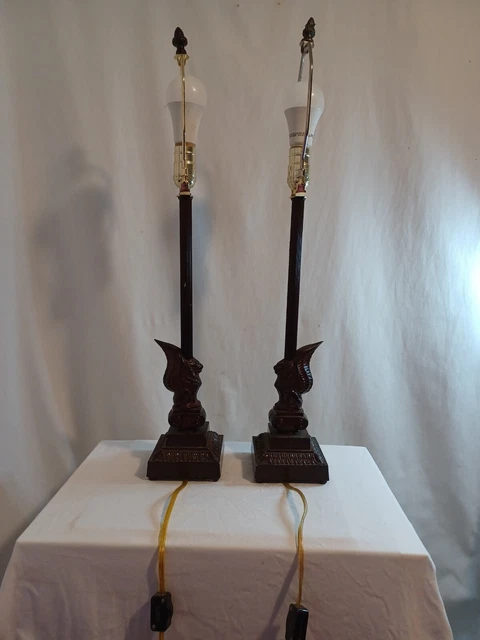 GRIFFON GRIFFIN PAIR OF Metal TABLE LAMPS LION BODY WITH WINGS ART DECO  LIGHT.