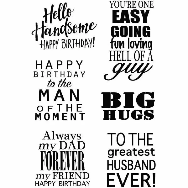 Woodware One For The Boys 6 Pce Clear Stamp Set Men Father Birthday Card Making
