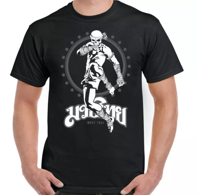 T-shirt Muay Thai scheletro kick boxer uomo arti marziali MMA top UFC combattimento cranio