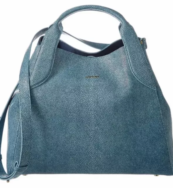 Lanvin NWT Shoulder Bag Pebbled Leather Cabas Genuine Blue Handbag Gold  Tote