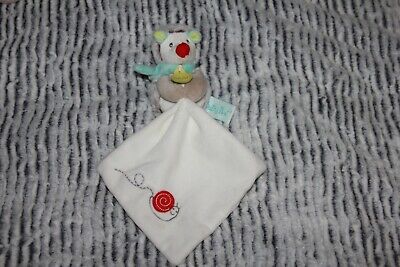 Doudou BABYNAT DOUDOU HERISSON BLANC BLEU CHINE 17 CM AVEC MOUCHOIR BLANC ETAT NEUF 