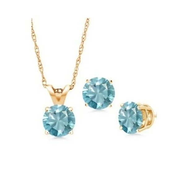 18K Yellow Gold 2ct Created Aquamarine CZ 18 In Necklace and Earrings Set Plated