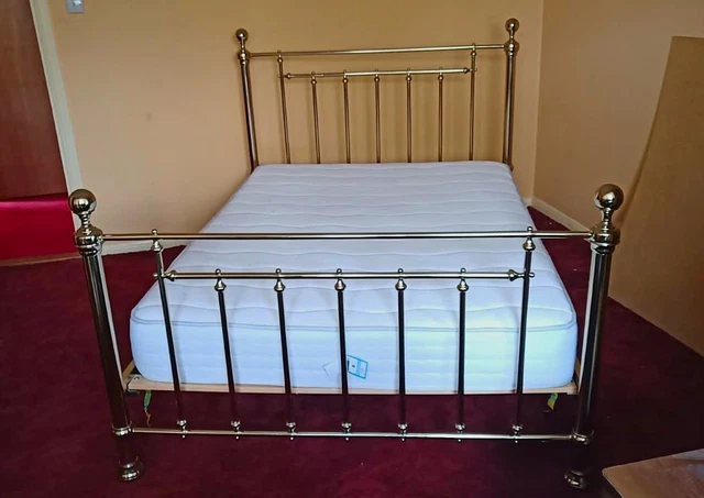 GOLD METAL DOUBLE Bed Frame with Headboard/Footboard & Mattress. Both ...