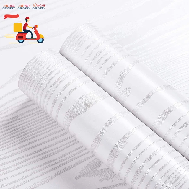 White Wood Wallpaper Stick and Peel 15.8"X394" Wood Wall Paper Roll Adhesive She