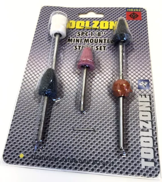 Toolzone Mini Mounted Stone Set for Die Grinders 1/8" Shank Small Grinding Stone