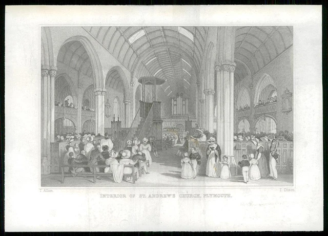 1830 Antique Print - DEVON St Andrews Church Interior  PLYMOUTH  (63)