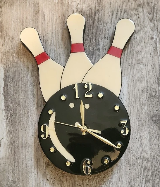 Vintage ? Resin Bowling Ball And Pins Battery Wall Clock. Works!!