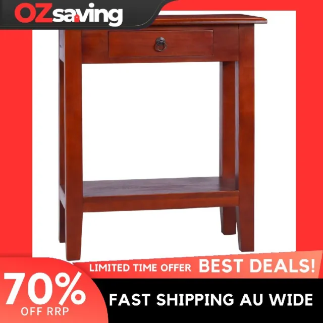 Elegant Solid Mahogany Wood Console Table with Drawer and Shelf Storage