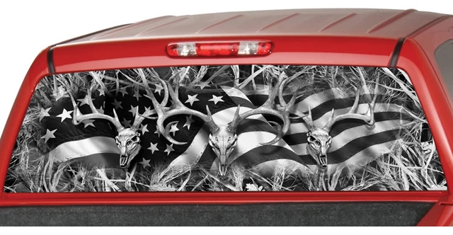 AMERICAN FLAG BUCK SKULL b/w Camo Rear Window Graphic Decal Tint suv camouflage