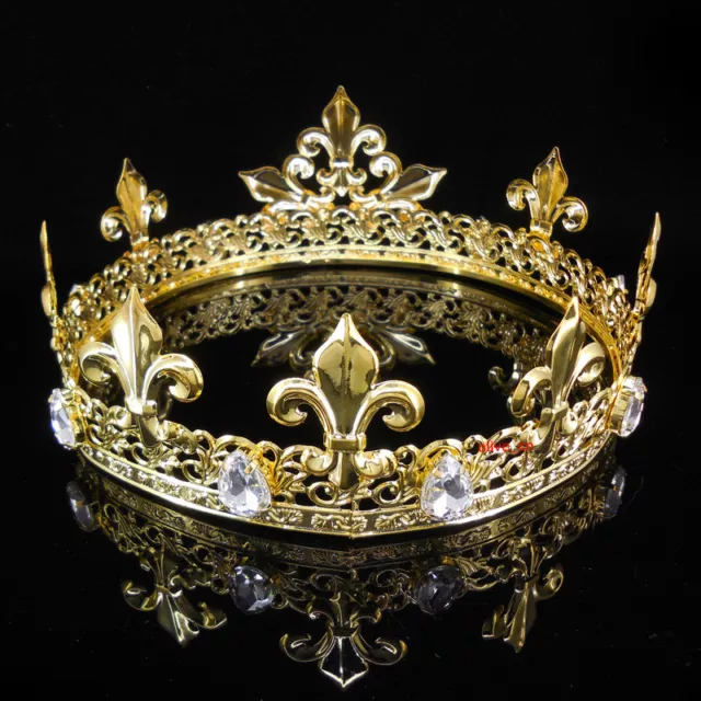 Men's Imperial Medieval Fleur De Lis Gold King Metal  Crown 7cm Tall 56.5cm Circ