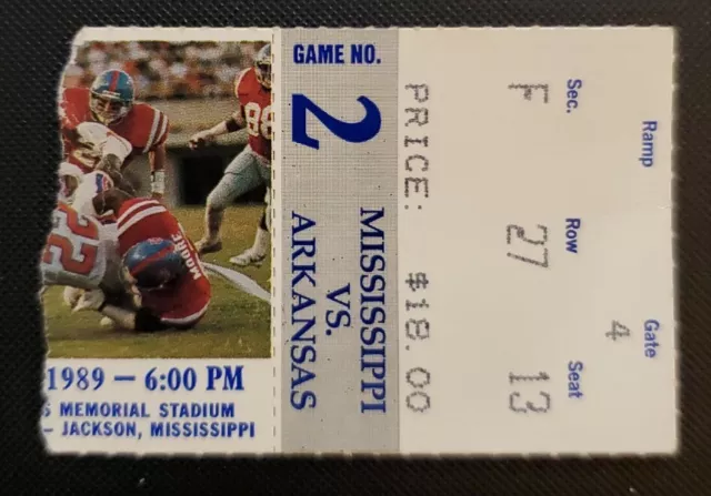 Ole Miss Rebels Arkansas Football Ticket Stub 9/23 1989 John Moore Barry Foster