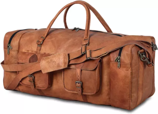 Leather Duffel Bag 32 Inch Large Travel Bag Gym Sports Overnight Weekender Bag b 3