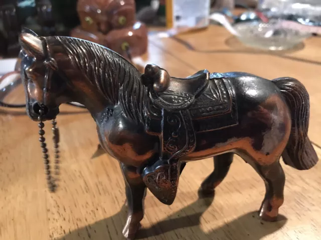 Vintage Pot Metal Horse Figurine Brass Bronze Copper Color Carnival Prize USA