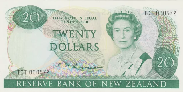 P173b NEW ZEALAND TWENTY DOLLARS BANKNOTE FIRST PREFIX IN MINT CONDITION