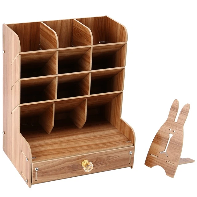 Organisateur Bureau Bois Mnkyer - Porte-stylos DIY Avec 12 Compartiments Et Tiroir