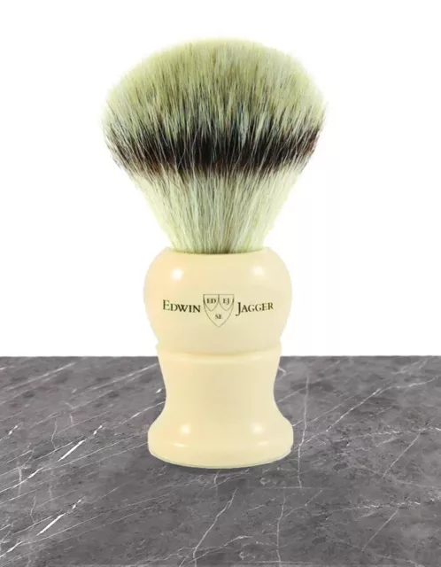 Edwin Jagger English Shaving Brush Imitation Ivory Synthetic Silver Tip (NEW)