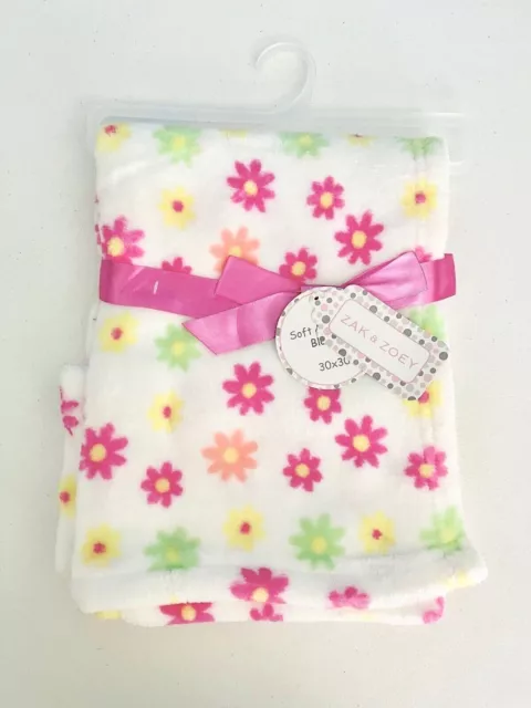 Zak & Zoey White Multicolored Flowers Soft and Snuggly Baby Blanket 30x 30