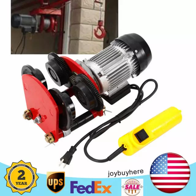 Electric Hoist Winch Lifting Engine Crane Cable Overhead Lift w/ Remote 2200 lbs