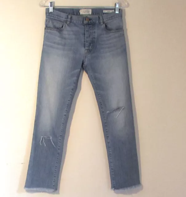 NILI LOTAN BOYFRIEND BLUE JEANS MID RISE RAW HEM sz 27 / FIT LIKE 26