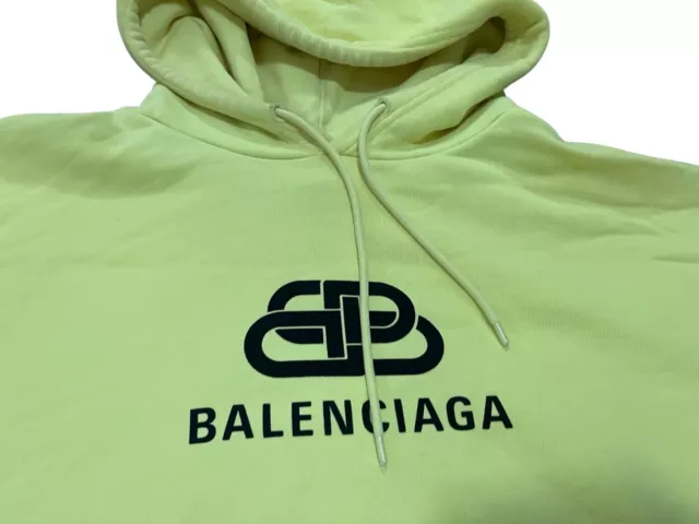 BALENCIAGA LOGO COTTON JERSEY HOODIE Size XXL NEON YELLOW 100% Authentic 2