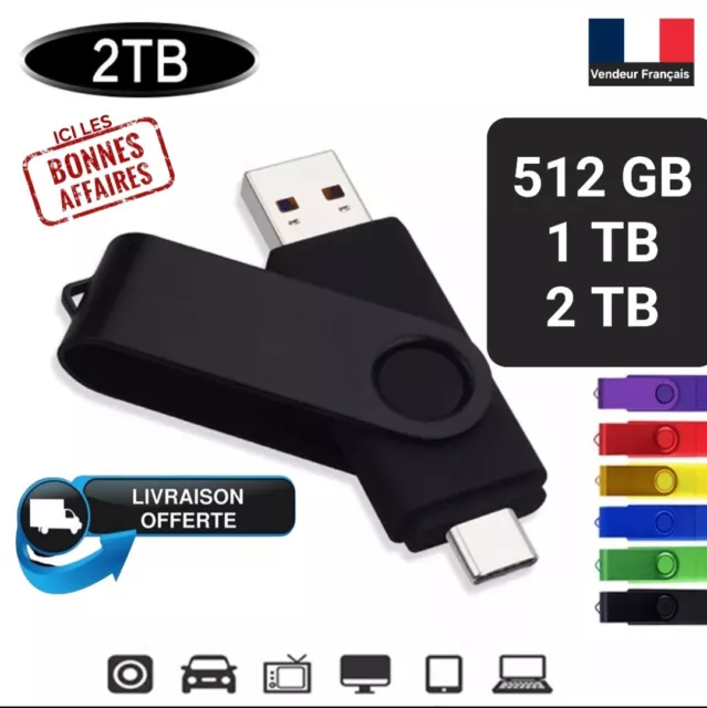 Clé USB 3.0 ultra-grande capacité 2To Type C haute vitesse Lecteurs flash USB