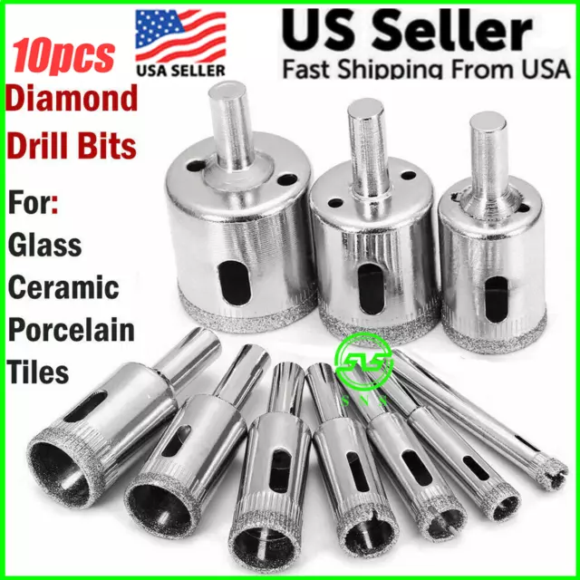 10pcs Diamond Hole Saw Drill Bit Set Maker Cutter Glass Ceramic Tile Porcelain