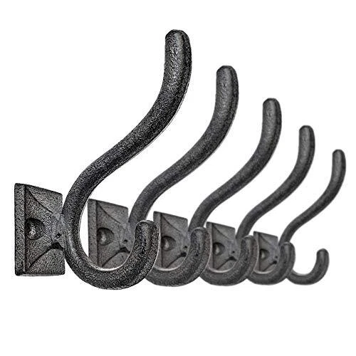 5-Pack Antique Black Wall Hooks, Vintage Modern Farmhouse Style, Decorative Cast