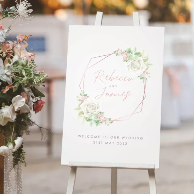 Personalised Rose Gold Floral Welcome to Our Wedding Sign