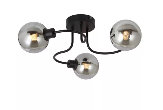 3 Way Ceiling Light Fitting Black Swirl Design Living Room Flush Lamp Lighting