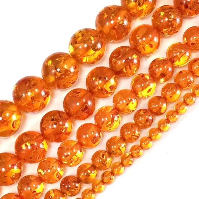 Man made Amber Round Beads 15" strand 4mm 6mm 8mm 10mm 12mm Yellow Gold Bead